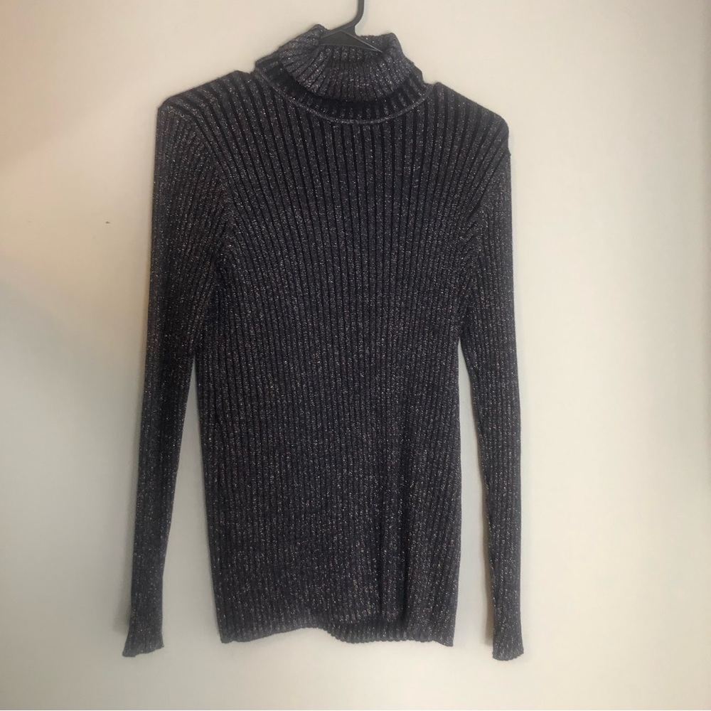 Chico’s Sz 1 Black Silver Glitter Turtleneck
